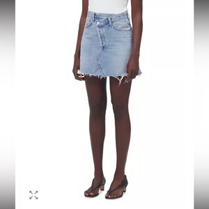 Agolde Criss Cross Denim Mini Skirt with Frayed Hem